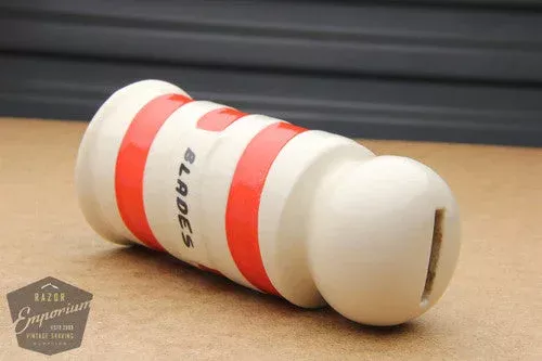 6″ Red & White Barber Pole Porcelain Blade Safe