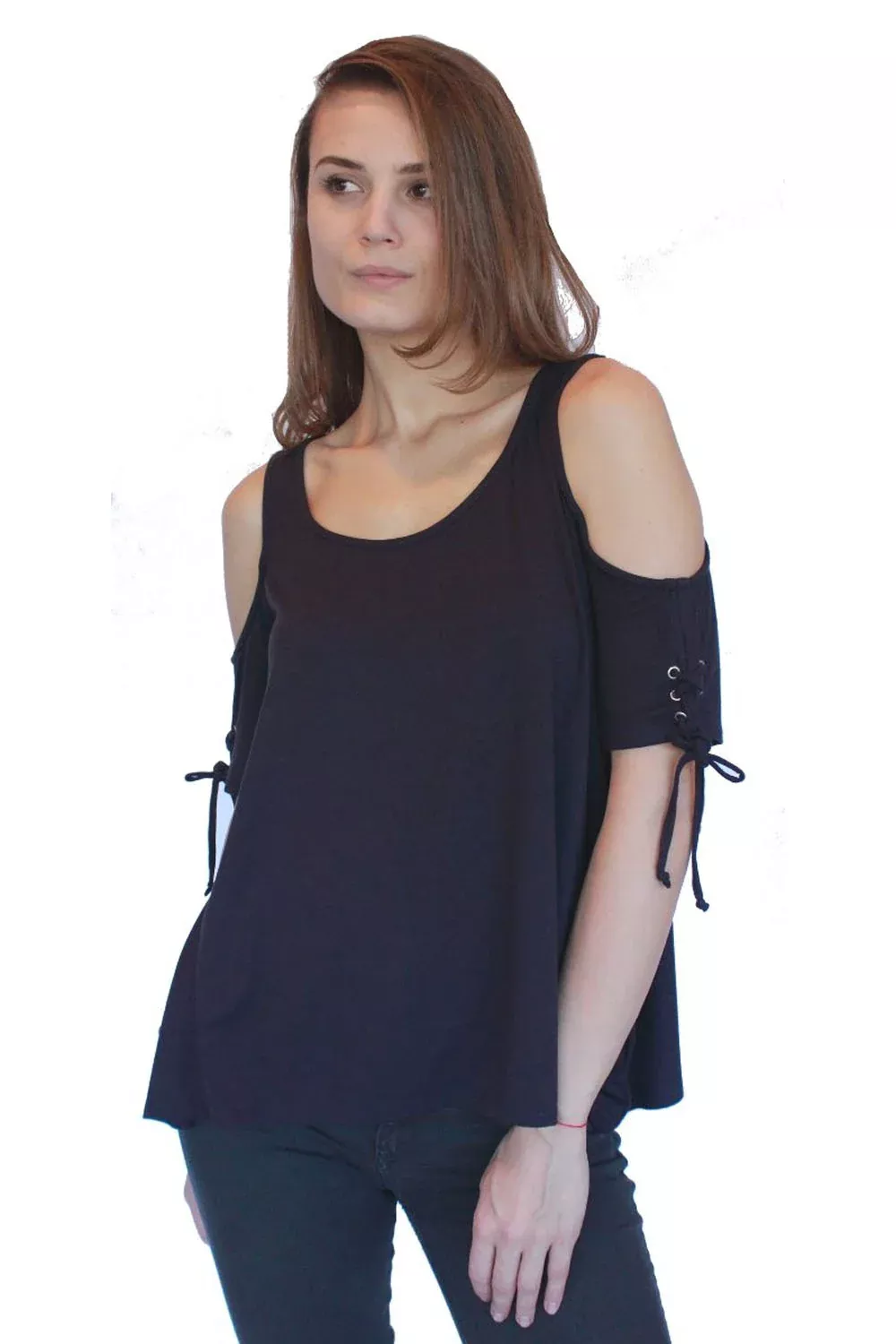 BACALL COLD SHOULDER TOP- BLACK