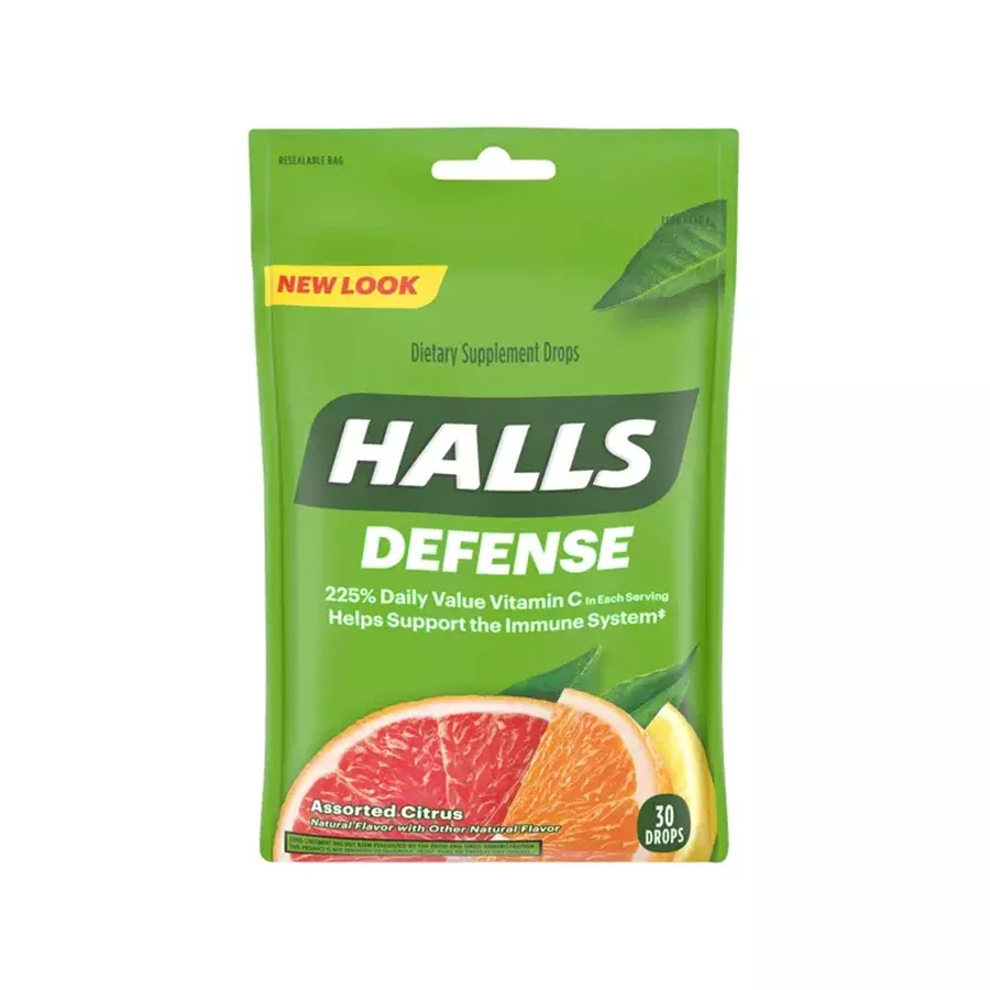 HALLS Vitamin C Assorted Citrus Cough Drop, 30-Pack