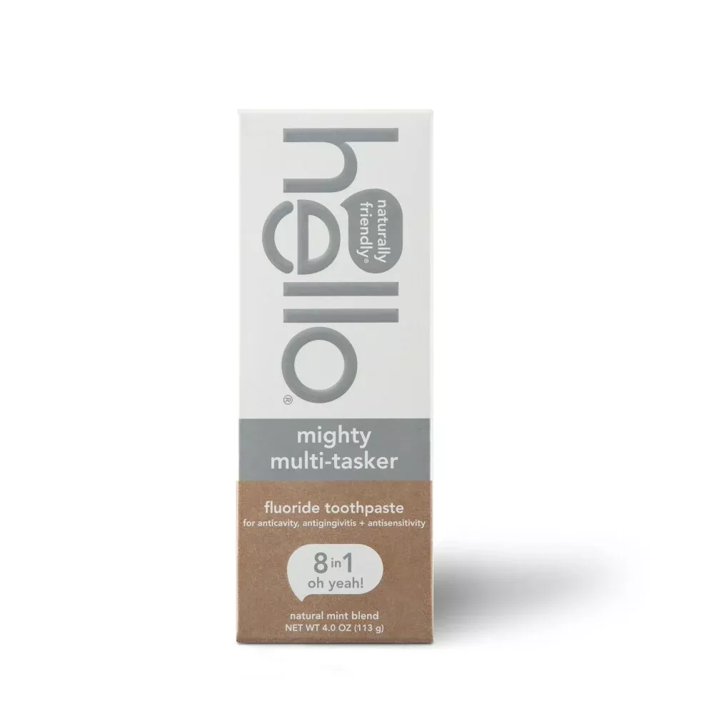 Hello Mighty Multitasker Fluoride Toothpaste, 8 In 1 Toothpaste With Minty Flavor, Anticavity, Antigingivitis, Antisensitivity, Strengthens Enamel And Whitens, 4.0 Oz Tube