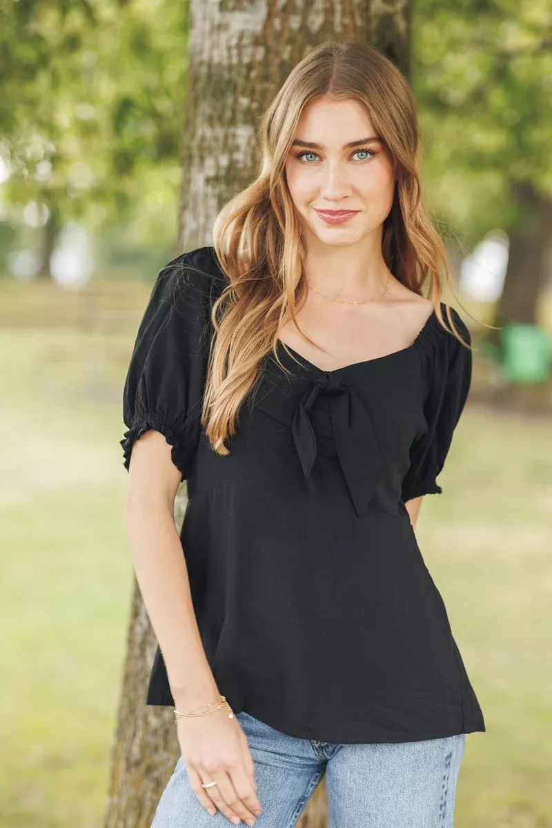 Papillon Puff Sleeve Top with Tie